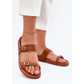 Pantofole da donna con fibbie di cammello marrone 2