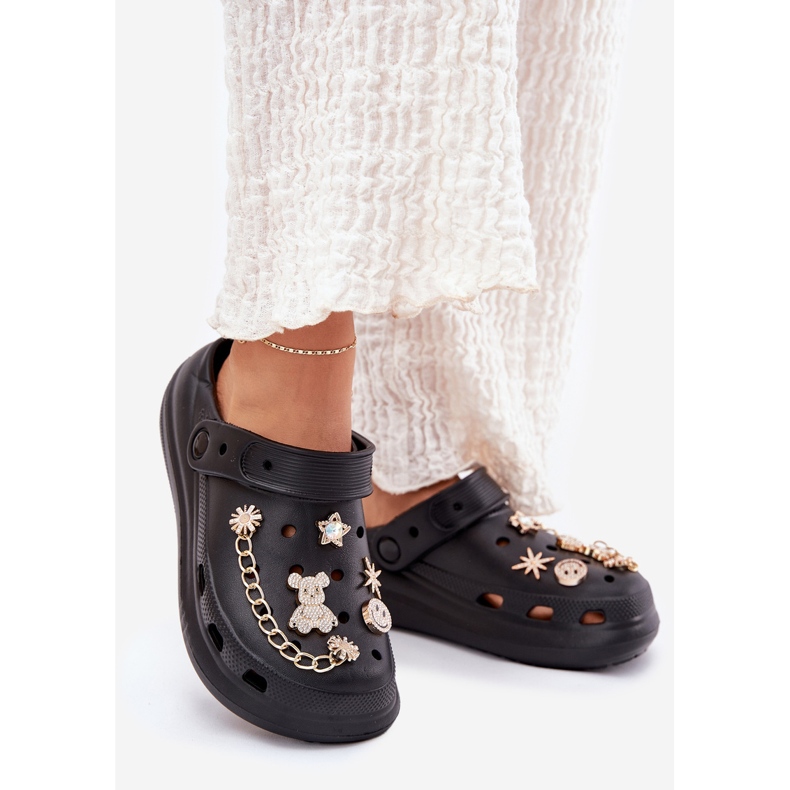 Pantofole di schiuma da donna con spille nere nero 1