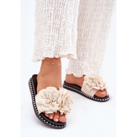 Infradito da donna con fiori materiali beige 2