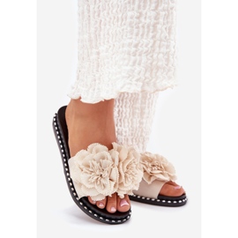 Infradito da donna con fiori materiali beige 1