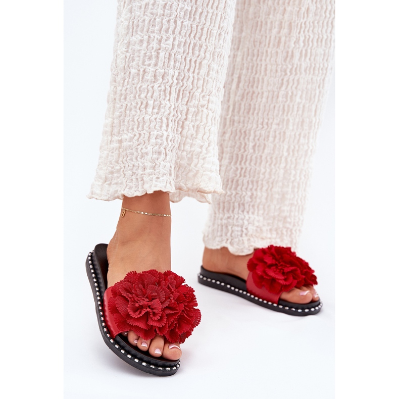 Infradito da donna con fiori materiali rossi rosso 2