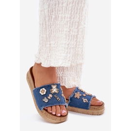Infradito da donna con spille dorate sulla piattaforma blu navy 1