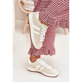 Scarpe sportive da donna con sneaker con beige in pelle ecologica 2