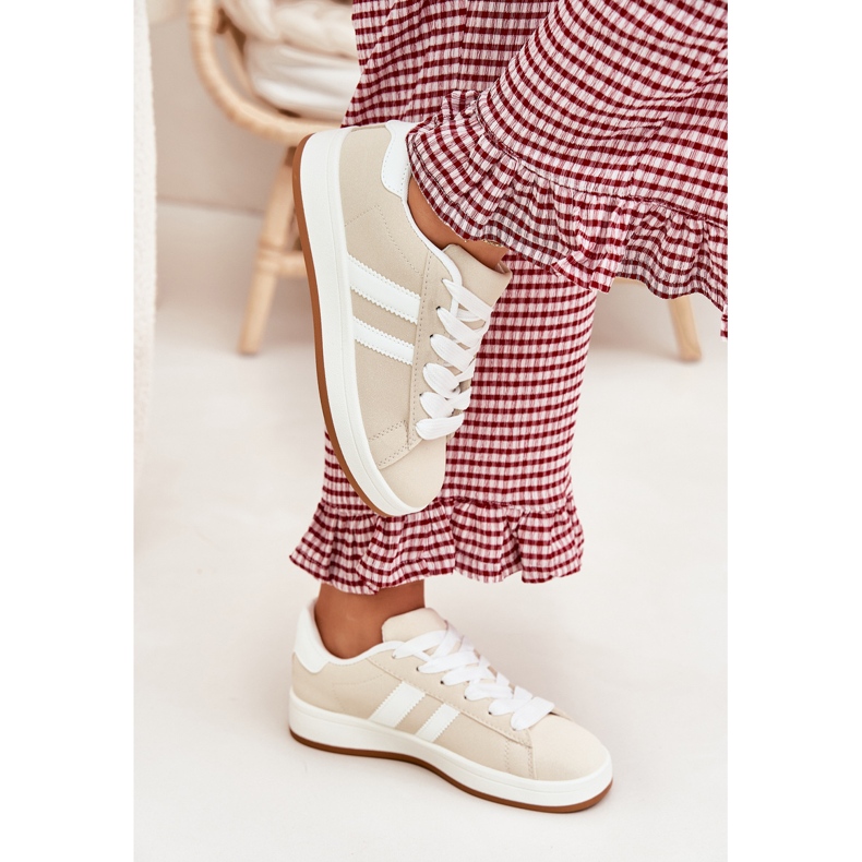 Scarpe sportive da donna con sneaker con beige in pelle ecologica 2