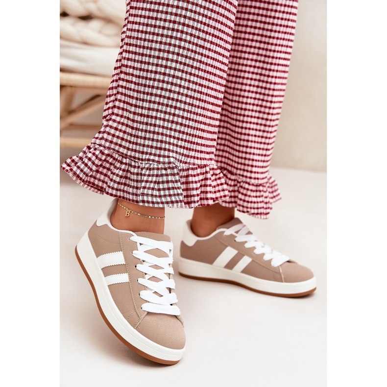 Scarpe sportive da donna con sneaker con eco in pelle scura beige 2
