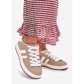 Scarpe sportive da donna con sneaker con eco in pelle scura beige 1