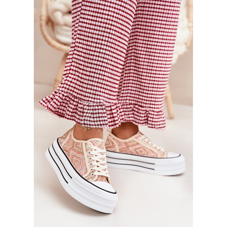 Sneaker da donna basse sulla piattaforma rosa 2