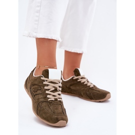 Scarpe sportive femminili con eco scamosciata verde scuro 2