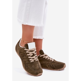 Scarpe sportive femminili con eco scamosciata verde scuro 1