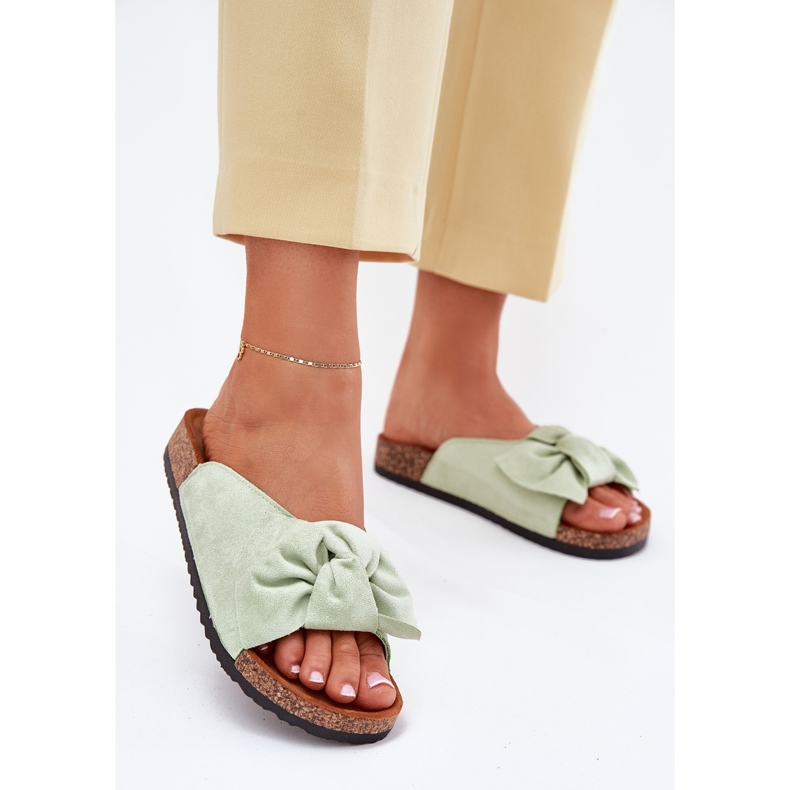 Le pantofole da donna sulla suola di sughero con un arco di menta verde 2
