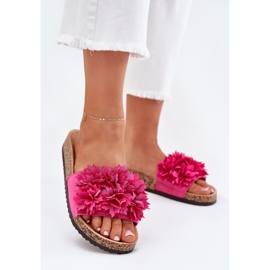 Infradito da donna su una suola di sughero con fiori fucsiani rosa 2