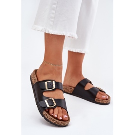 EVento Infradito da donna con fibbie in pelle eco nero 2