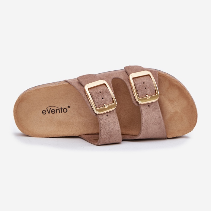 Infradito da donna con morsetti dorati in pelle scamosciata ecologica beige 2
