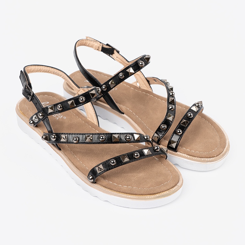 Sandali femminili neri con borchie nero 1