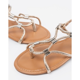 Sandali femminili infradito con strisce decorative d'oro 1