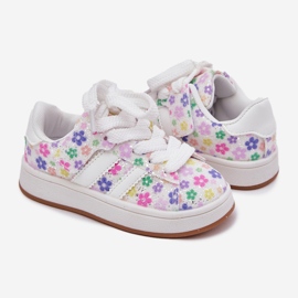 Scarpe sportive per ragazze lucide con fiori bianchi bianco 1