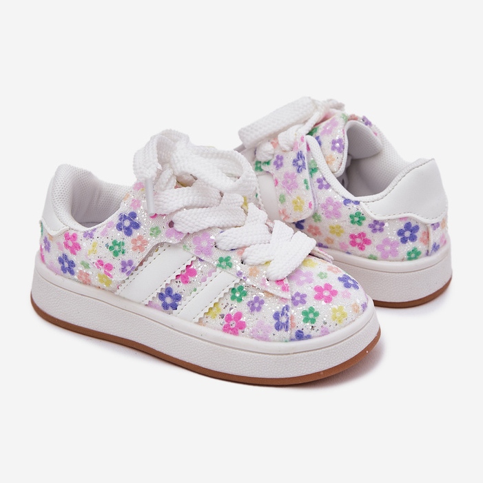 Scarpe sportive per ragazze lucide con fiori bianchi bianco 1