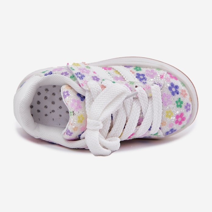 Scarpe sportive per ragazze lucide con fiori bianchi bianco 2