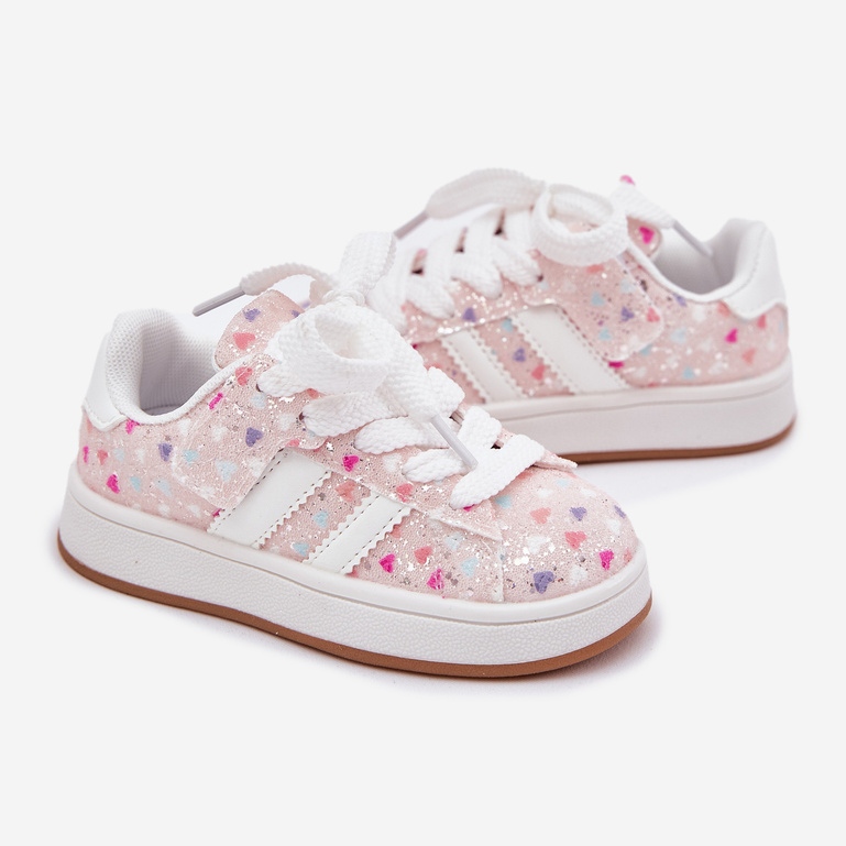 Scarpe sportive per ragazze brillanti con cuori rosa 2