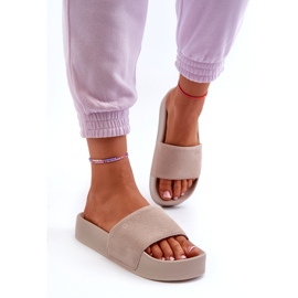 Ciabatte in pelle scamosciata da donna sulla piattaforma Big Star NN274A671 Beige 2