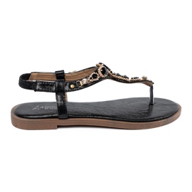 Shelvt Sandali neri piatti con zirconi nero 1