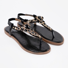 Shelvt Sandali neri piatti con zirconi nero 2