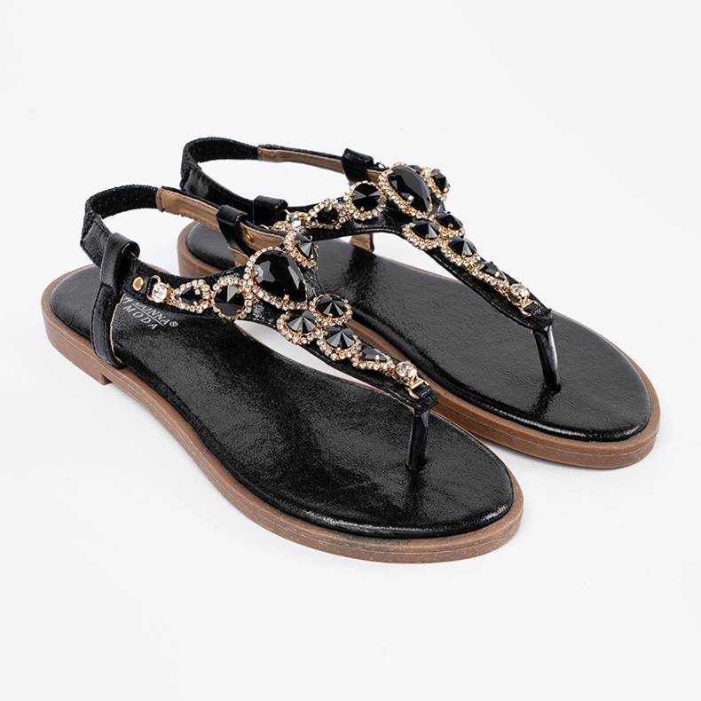 Shelvt Sandali neri piatti con zirconi nero 2