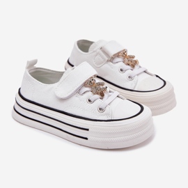Sneaker per ragazze con un orsacchiotto d'oro bianca 1