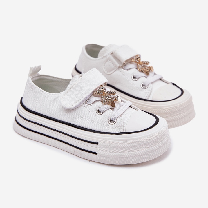 Sneaker per ragazze con un orsacchiotto d'oro bianca 1