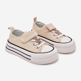 Girls 'Sneakers con un orso beige a spillo dorato 1