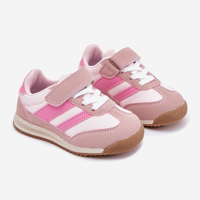 Scarpe sportive per bambini con sneaker con velcro rosa 1
