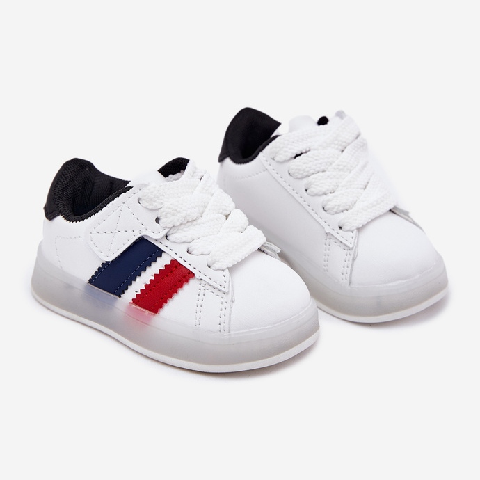 Scarpe da sneaker per bambini con una suola bianca e bianca luminosa bianco 1