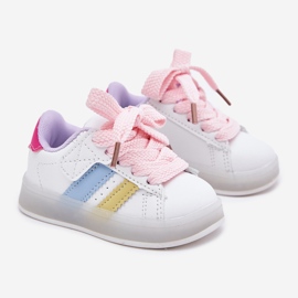 Scarpe sportive per le sneaker per bambini con una suola luminosa per la rosa bianca bianco 1