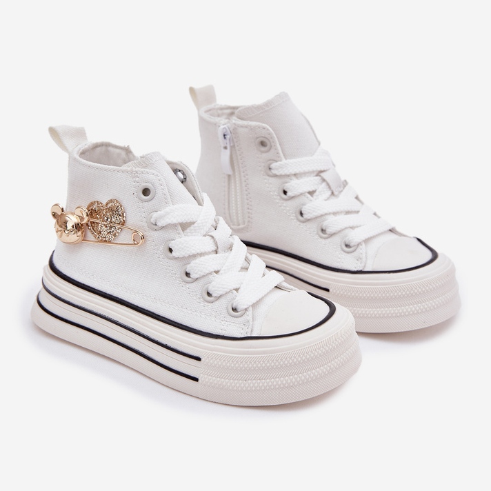 Sneaker per bambini alti con una decorazione dorata bianca 1