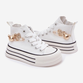 Sneaker per bambini alti con una decorazione dorata bianca bianco 2
