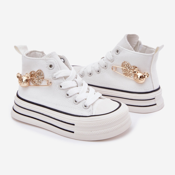 Sneaker per bambini alti con una decorazione dorata bianca 2