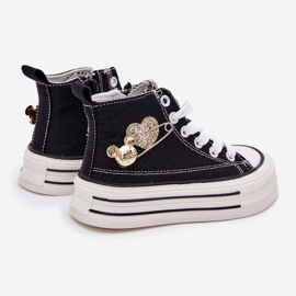 Sneaker per bambini alti con una decorazione dorata nera nero 2