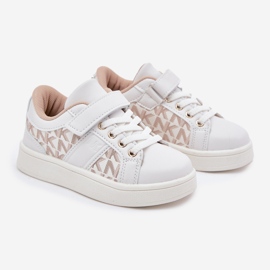 Scarpe sportive per bambini con sneaker con eco in pelle bianca e beige 1