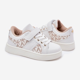Scarpe sportive per bambini con sneaker con eco in pelle bianca e beige bianco 2