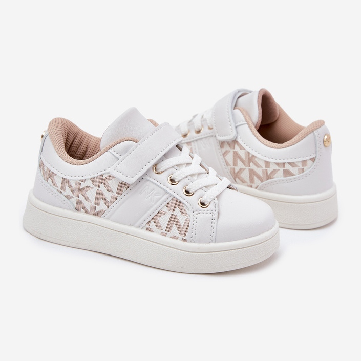 Scarpe sportive per bambini con sneaker con eco in pelle bianca e beige bianco 2