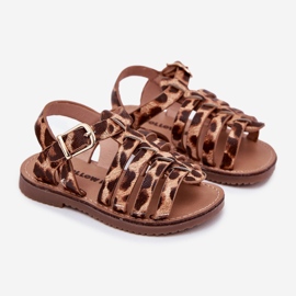 Sandali per bambini con stampa leopardo in pelle ecologica marrone 1