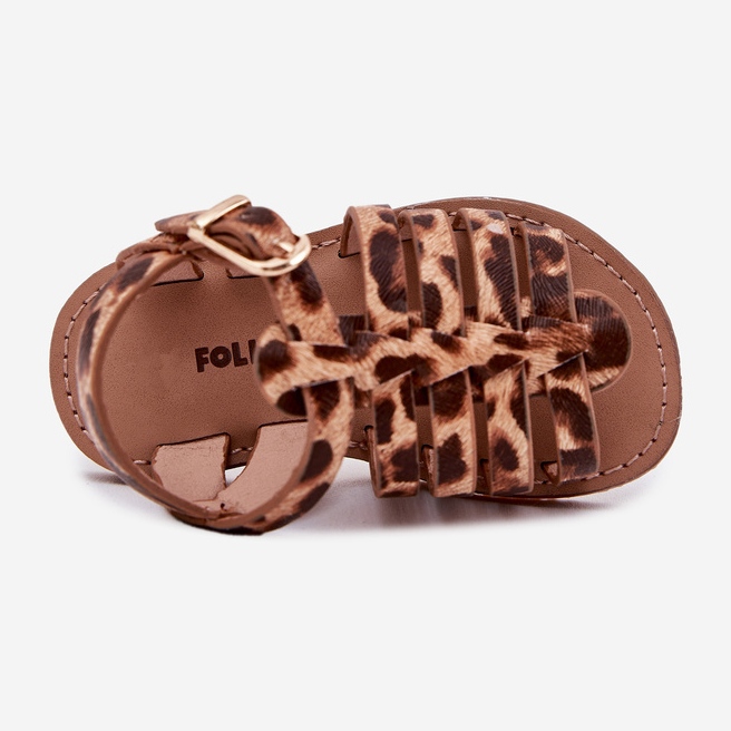 Sandali per bambini con stampa leopardo in pelle ecologica marrone 2