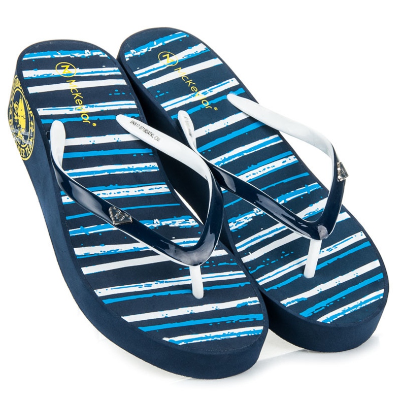 Mckeylor Infradito con zeppa a righe blu 1