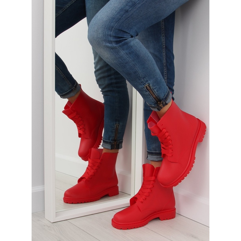 Stivali con lacci rossi galosce D56P rosse rosso 1