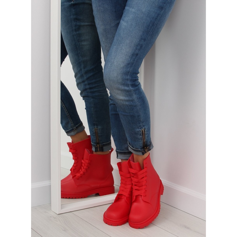 Stivali con lacci rossi galosce D56P rosse rosso 2