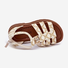 Sandali di gladiatore femminile con beige in dettaglio dorato 2