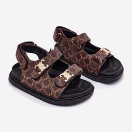 Sandali in velcro per bambini con dettagli dorati marroni marrone 1