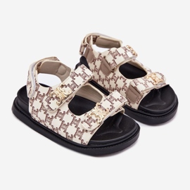Sandali in velcro per bambini con dettagli dorati beige 1