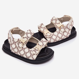 Sandali in velcro per bambini con dettagli dorati beige 2