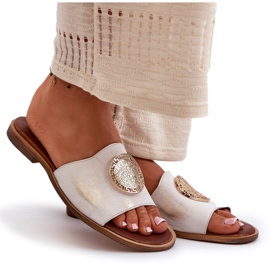 Zazoo 2938 Infradito in pelle con tacco piatto con decorazione in oro, spazzolato bianco 4